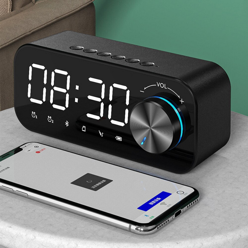 Új Bluetooth-kompatibilis 5.0 digitális ébresztőóra LED intelligens vezeték nélküli gombos zenelejátszó hangszóró elektronikus óra otthoni dekorációhoz