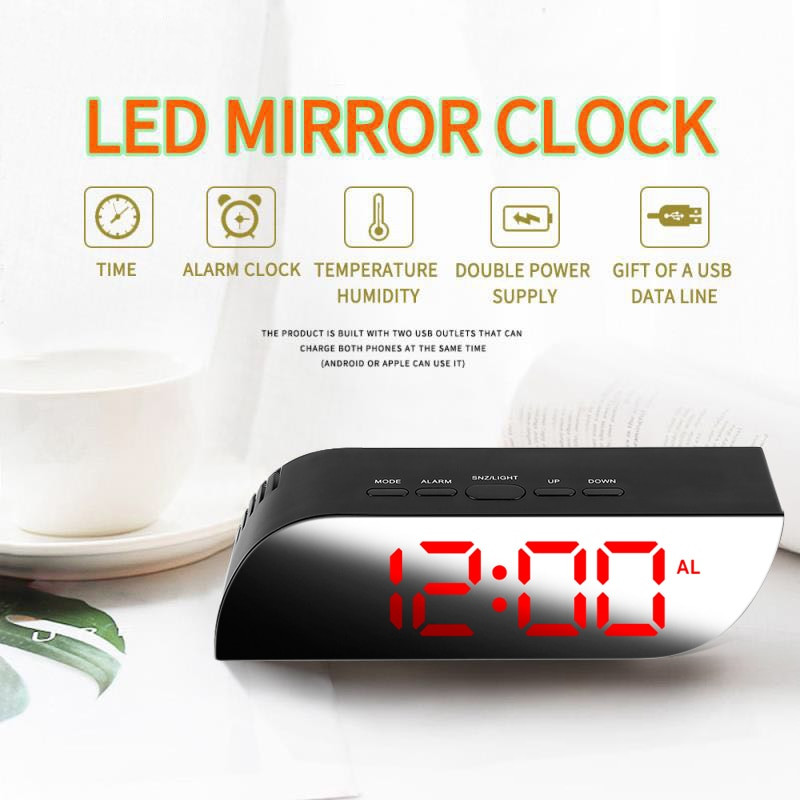 Új digitális tüköróra LED-es ébresztőóra Éjszakai lámpák Elemhasználat Hőmérséklet Szundi funkció Asztali órák Asztali óra Lakásdekoráció