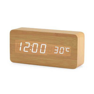 Fából készült digitális LED ébresztőóra hangvezérlés USB/AAA tápellátású elektronikus asztali óra többfunkciós hőmérsékletű asztali óra dekoráció