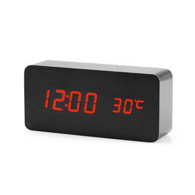 Fából készült digitális LED ébresztőóra hangvezérlés USB/AAA tápellátású elektronikus asztali óra többfunkciós hőmérsékletű asztali óra dekoráció