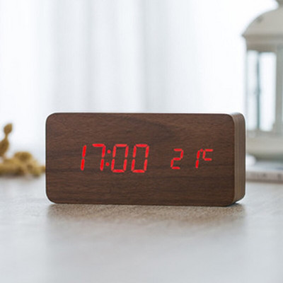 Fából készült digitális LED ébresztőóra hangvezérlés USB/AAA tápellátású elektronikus asztali óra többfunkciós hőmérsékletű asztali óra dekoráció