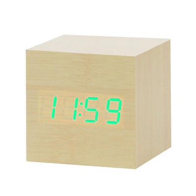 Fából készült digitális LED ébresztőóra hangvezérlés USB/AAA tápellátású elektronikus asztali óra többfunkciós hőmérsékletű asztali óra dekoráció