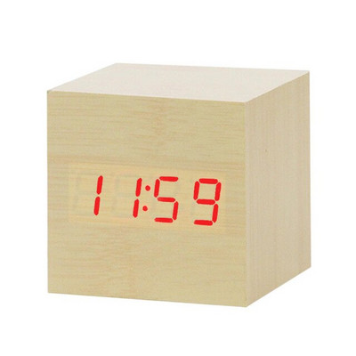 Fából készült digitális LED ébresztőóra hangvezérlés USB/AAA tápellátású elektronikus asztali óra többfunkciós hőmérsékletű asztali óra dekoráció