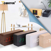 Ceas deșteptător LED Ceas de masă digital din lemn cu control vocal Despertador din lemn Ceasuri electronice de birou alimentate prin USB/AAA