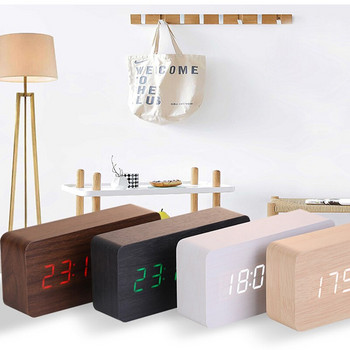 Ξυπνητήρι LED Ξύλινο ψηφιακό επιτραπέζιο ρολόι Φωνητικός έλεγχος Wood Despertador Ηλεκτρονικά επιτραπέζια ρολόγια με τροφοδοσία USB/AAA