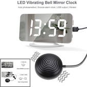 Kūrybiškas garsiai vibruojantis žadintuvas Skaitmeninis LED veidrodinis laikrodis su lovos kratytuvu, reguliuojamu ryškumu sunkiai miegantiems suaugusiems kurtiesiems