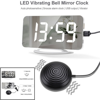 Креативен будилник със силна вибрация Цифров светодиоден огледален часовник с шейкър за легло Регулируема яркост за хора с тежък сън Възрастни глухи