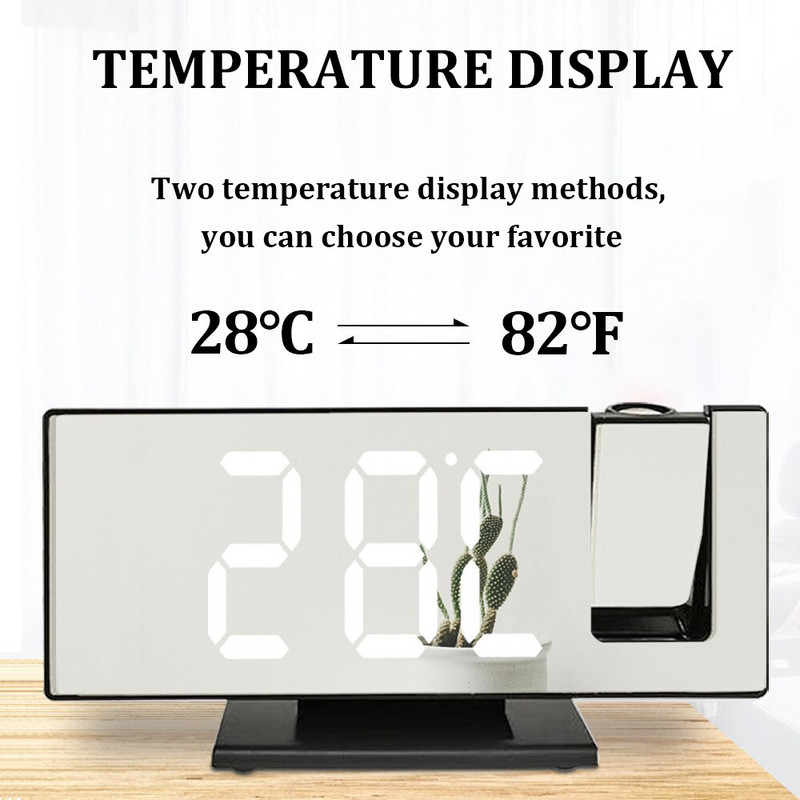 Ceas cu alarmă digitală cu LED Ceas cu oglindă mare Ceas de masă Ceasuri electronice de birou Proiector de timp Ceasuri cu amânare Ceas de noptieră pentru casă