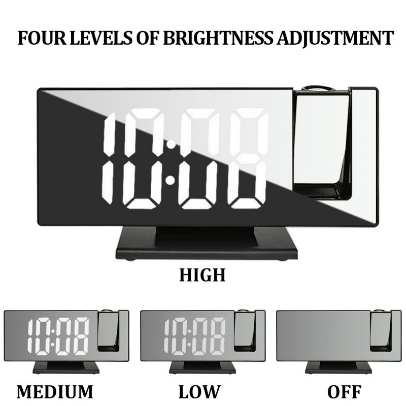Ceas cu alarmă digitală cu LED Ceas cu oglindă mare Ceas de masă Ceasuri electronice de birou Proiector de timp Ceasuri cu amânare Ceas de noptieră pentru casă