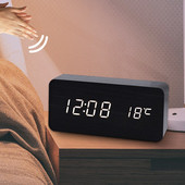 Žadintuvas LED skaitmeninis medinis stalinis laikrodis USB/AAA maitinamas temperatūros ir drėgmės valdymo balsu stalinis laikrodis snaudimas elektroninis