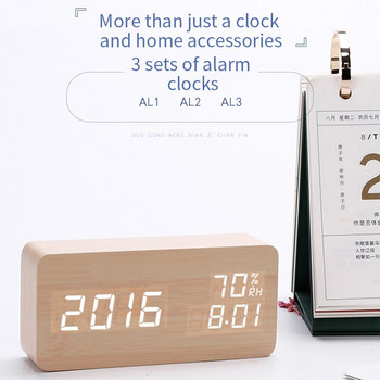 Ξυπνητήρι LED Ψηφιακά ξύλινα ρολόγια επιτραπέζιου υπολογιστή με USB/AAA Τροφοδοσία θερμοκρασίας Υγρασία Φωνητικός έλεγχος Ρολόι Snooze Electronic