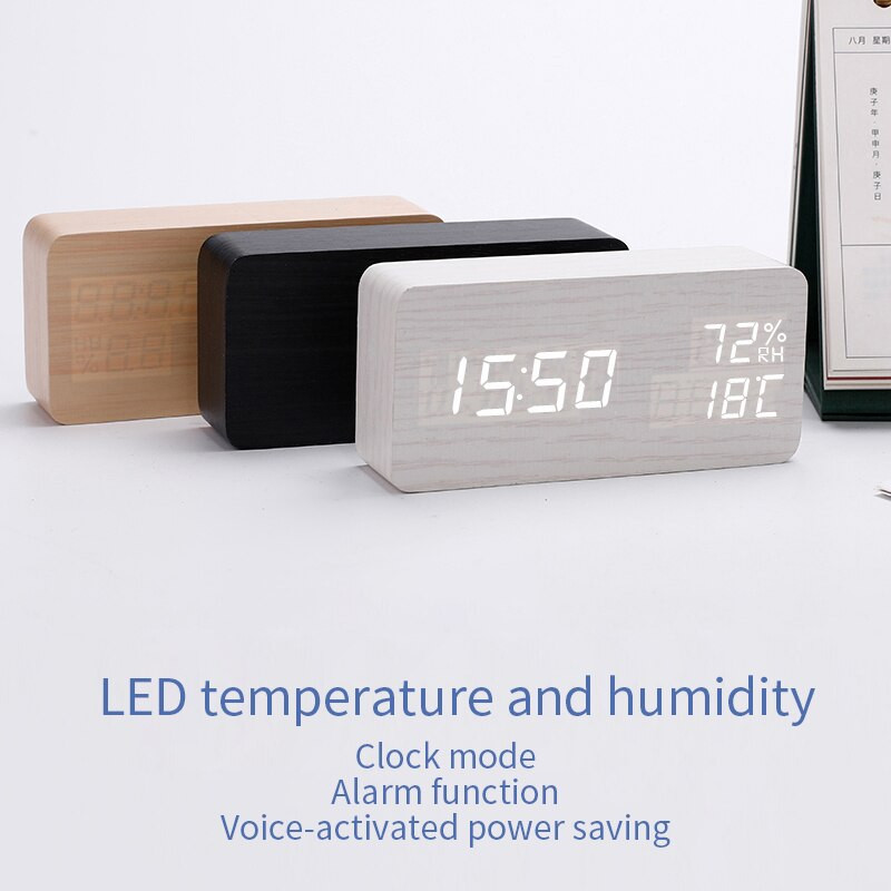 Žadintuvas LED skaitmeninis medinis stalinis laikrodis USB/AAA maitinamas temperatūros ir drėgmės valdymo balsu stalinis laikrodis snaudimas elektroninis