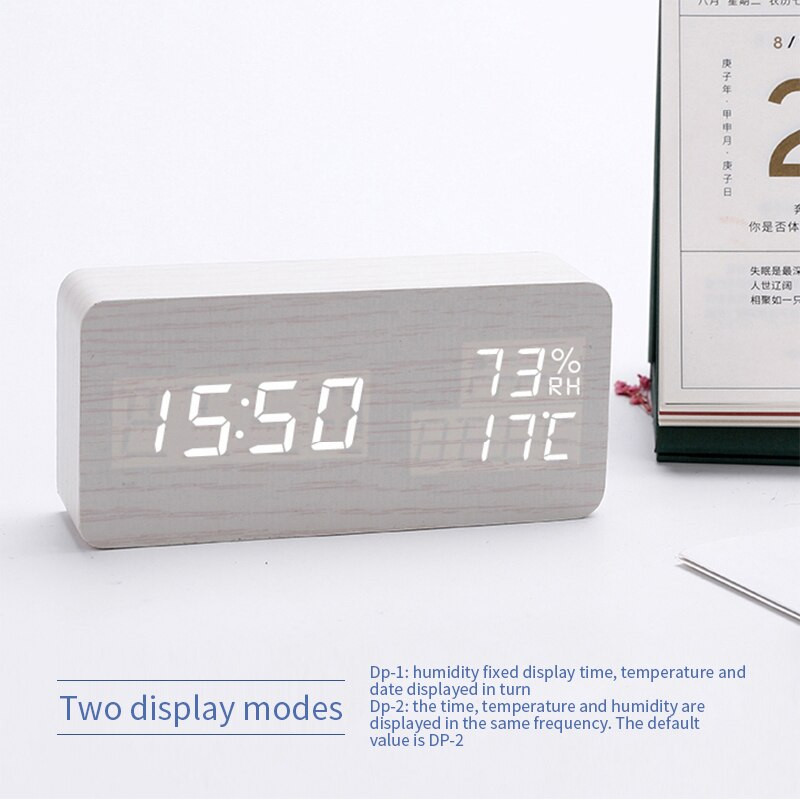 Žadintuvas LED skaitmeninis medinis stalinis laikrodis USB/AAA maitinamas temperatūros ir drėgmės valdymo balsu stalinis laikrodis snaudimas elektroninis