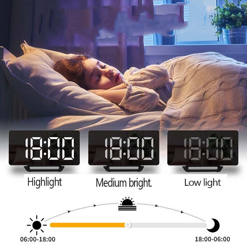 Ceas cu alarmă digital cu LED de înaltă calitate, ceas cu oglindă, ceasuri electronice de birou, USB, timp de trezire, funcție de amânare 3 alarmă