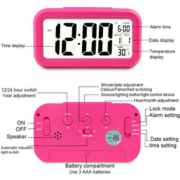 Ψηφιακό Ξυπνητήρι LED Ηλεκτρονικό Ψηφιακό Ξυπνητήρι Επιτραπέζιο Ρολόι για Επιτραπέζιο Γραφείο Οπίσθιο φωτισμό Αναβολή σίγασης Ημερολόγιο δεδομένων