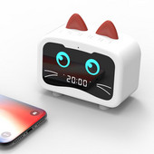 Gyerek rajzfilm macska alakú ébresztőóra Bluetooth hangszóró LED asztali óra Bluetooth újratölthető mini ébresztőóra basszus zenelejátszó