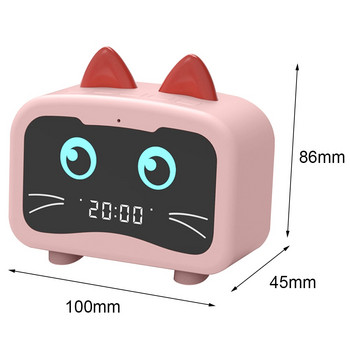 Παιδικά κινούμενα σχέδια Ξυπνητήρι σε σχήμα γάτας Ηχείο Bluetooth Επιτραπέζιο ρολόι LED Επαναφορτιζόμενο μίνι ξυπνητήρι Μπάσα συσκευή αναπαραγωγής μουσικής