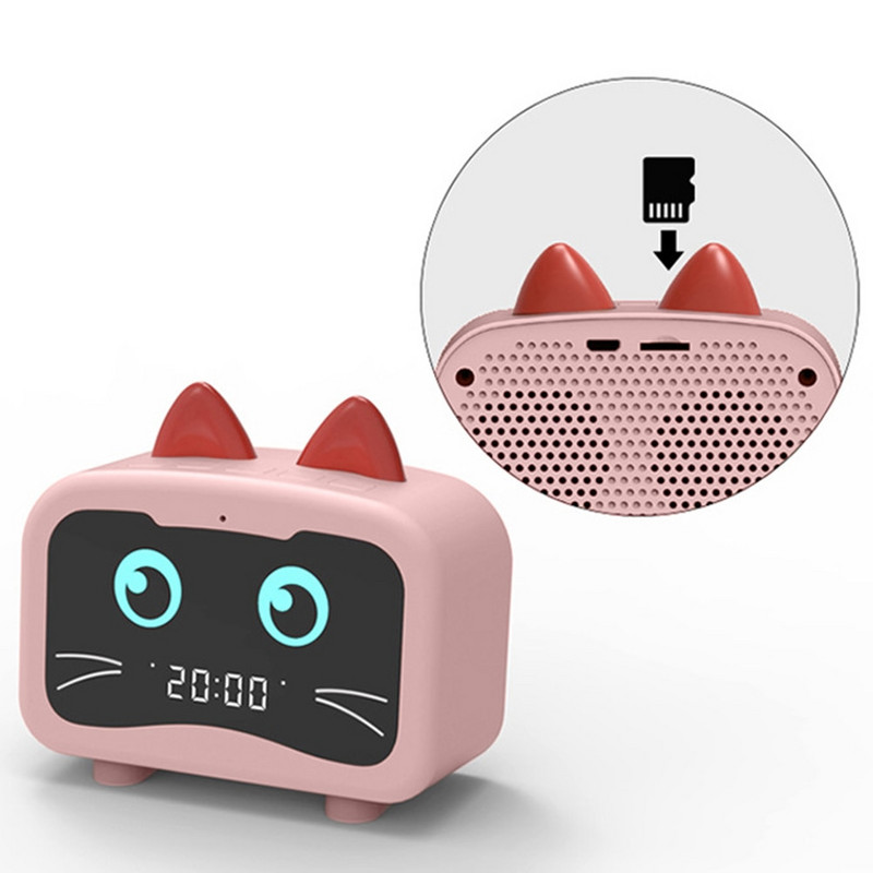 Gyerek rajzfilm macska alakú ébresztőóra Bluetooth hangszóró LED asztali óra Bluetooth újratölthető mini ébresztőóra basszus zenelejátszó