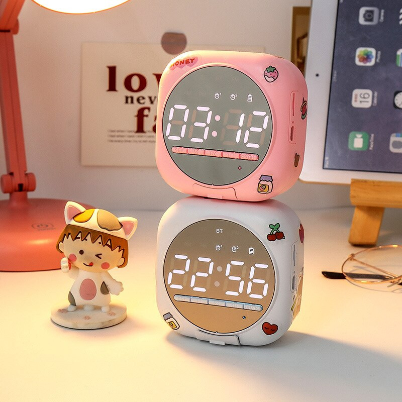 Kawaii óra Bluetooth hangszóró vezeték nélküli sztereó diák mini szundi óra ébresztő asztali dísz lány szív hordozható mélynyomó
