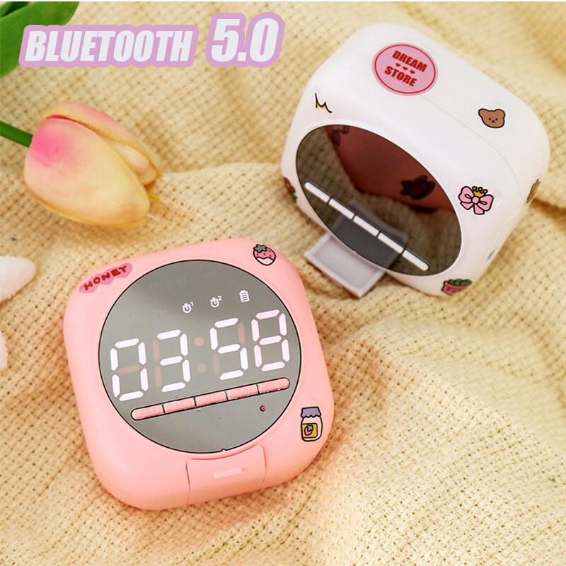 Kawaii óra Bluetooth hangszóró vezeték nélküli sztereó diák mini szundi óra ébresztő asztali dísz lány szív hordozható mélynyomó