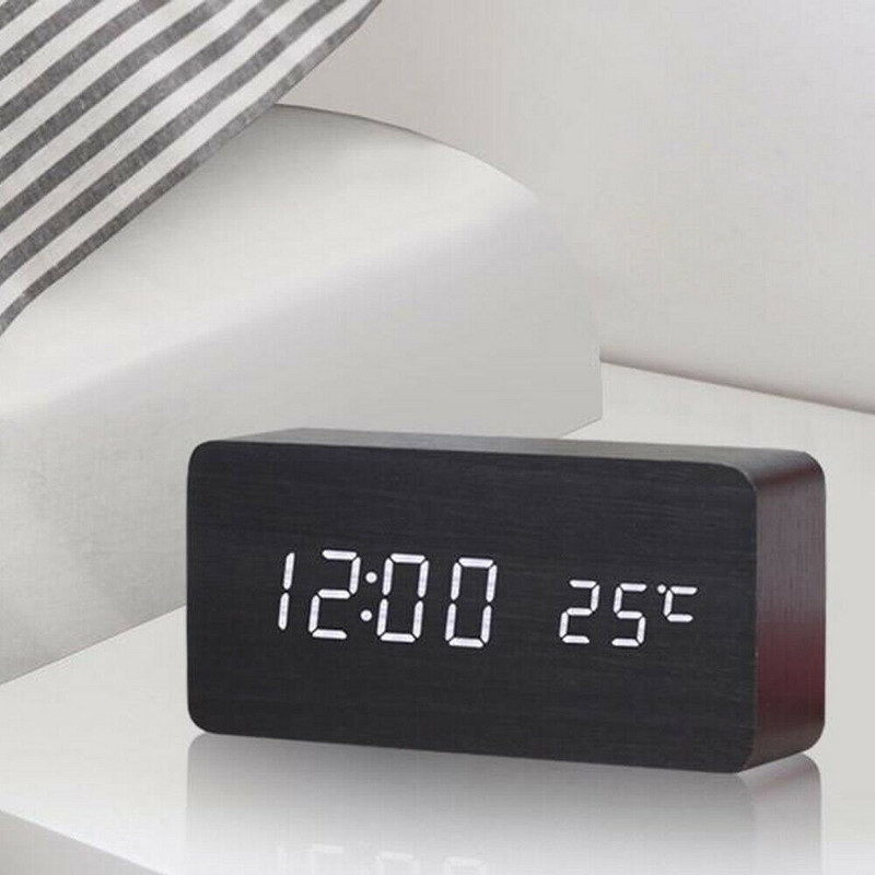 Ceasuri din lemn Ceas cu alarmă cu LED Ceas de masă Comandă vocală Digital Lemn Despertador Electronic Desktop Masă Decor acasă