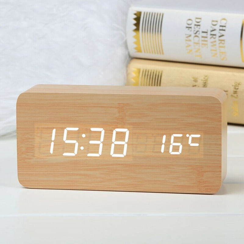 Ceasuri din lemn Ceas cu alarmă cu LED Ceas de masă Comandă vocală Digital Lemn Despertador Electronic Desktop Masă Decor acasă