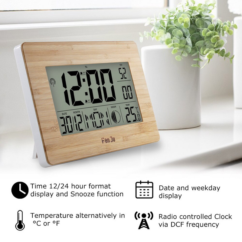 FanJu FJ3530 Ceas digital de perete LCD Alarma Dimensiune mare Număr Multifuncțional Temperatura Ceasuri de masă Termometru de noptieră Ceas mare