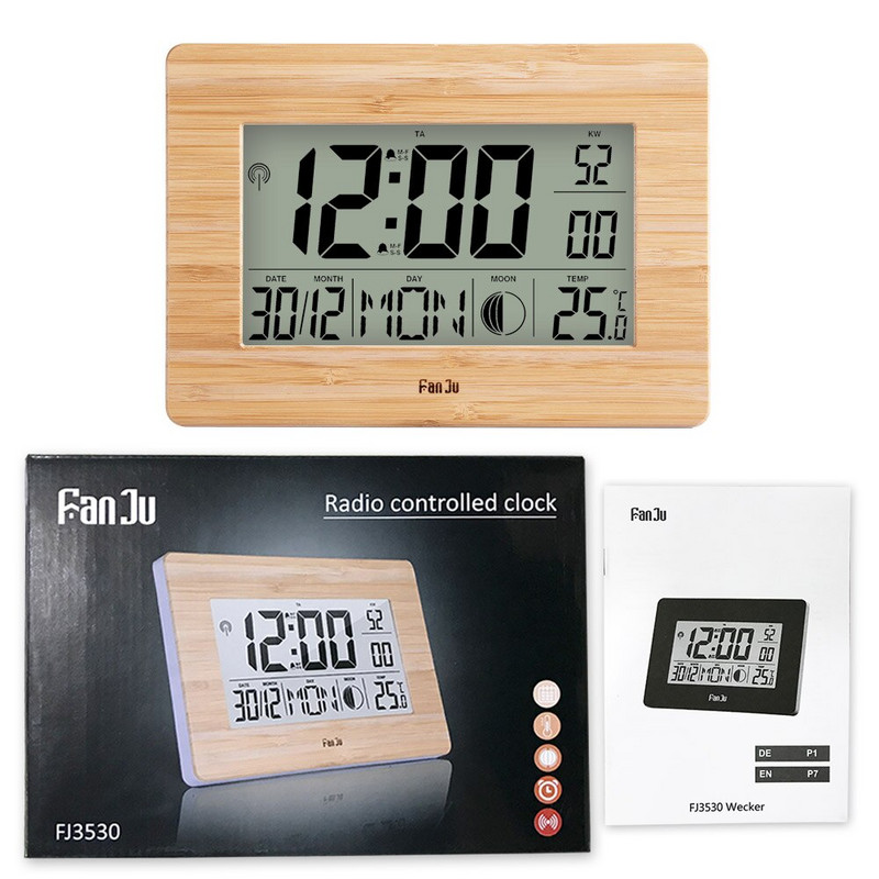 FanJu FJ3530 Ceas digital de perete LCD Alarma Dimensiune mare Număr Multifuncțional Temperatura Ceasuri de masă Termometru de noptieră Ceas mare