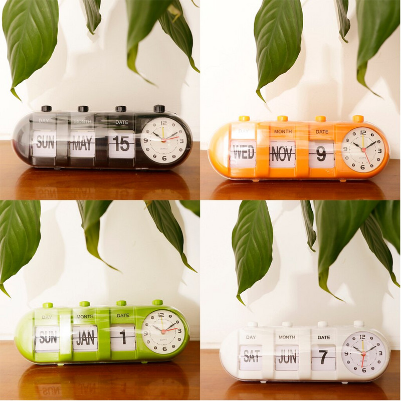 Acasă Living Decora Creative Flip Down Ceas cu alarmă Suport de birou Pagina Data Luna Zi Ceas cu cuarț Masă Ceas Decorare cameră