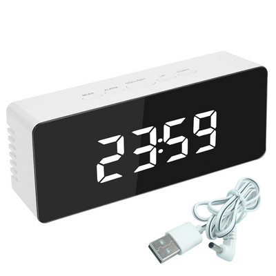 LED többfunkciós tüköróra digitális ébresztő szundi kijelző idő Éjszakai LCD fény asztali asztali USB 5V/elem nélkül lakberendezés