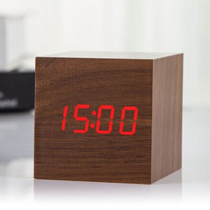JINSUN Modern Fa óra Led Kijelző Digitális Ébresztőóra Egylapos bambusz Show Temp Time Hangvezérlés