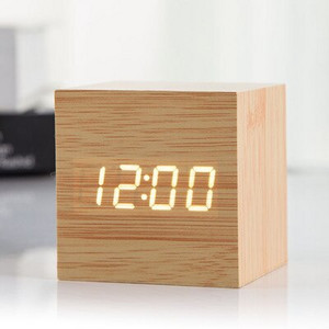 JINSUN Modern Fa óra Led Kijelző Digitális Ébresztőóra Egylapos bambusz Show Temp Time Hangvezérlés