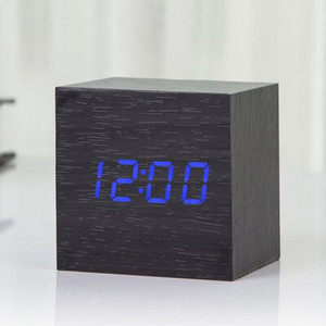 JINSUN Modern Fa óra Led Kijelző Digitális Ébresztőóra Egylapos bambusz Show Temp Time Hangvezérlés