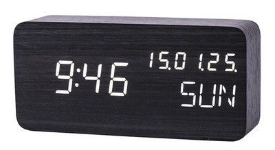 JINSUN Modern Fa óra Led Kijelző Digitális Ébresztőóra Egylapos bambusz Show Temp Time Hangvezérlés