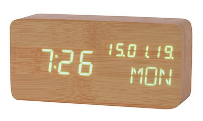 JINSUN Modern Fa óra Led Kijelző Digitális Ébresztőóra Egylapos bambusz Show Temp Time Hangvezérlés