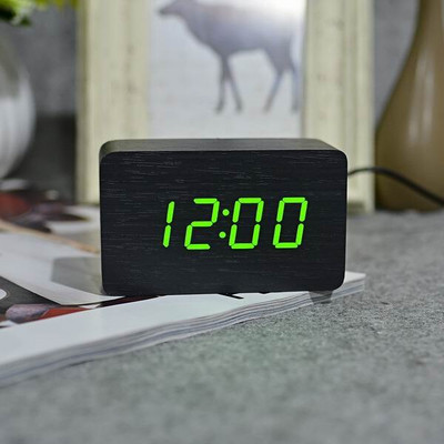 JINSUN Modern Fa óra Led Kijelző Digitális Ébresztőóra Egylapos bambusz Show Temp Time Hangvezérlés
