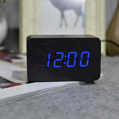 JINSUN Modern Fa óra Led Kijelző Digitális Ébresztőóra Egylapos bambusz Show Temp Time Hangvezérlés