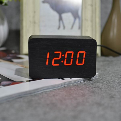 JINSUN Modern Fa óra Led Kijelző Digitális Ébresztőóra Egylapos bambusz Show Temp Time Hangvezérlés