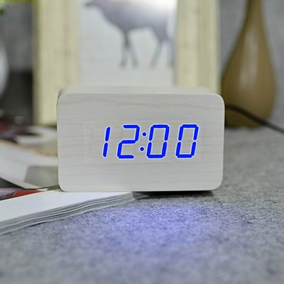 JINSUN Modern Fa óra Led Kijelző Digitális Ébresztőóra Egylapos bambusz Show Temp Time Hangvezérlés
