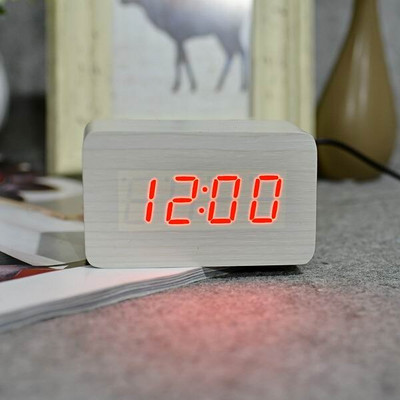 JINSUN Modern Fa óra Led Kijelző Digitális Ébresztőóra Egylapos bambusz Show Temp Time Hangvezérlés