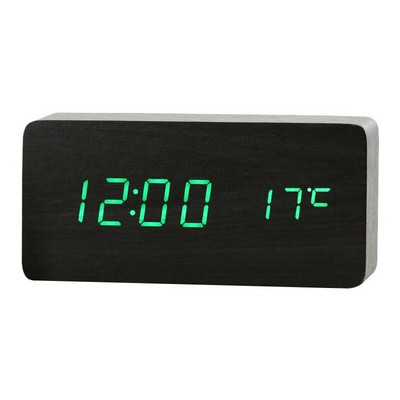 JINSUN Modern Fa óra Led Kijelző Digitális Ébresztőóra Egylapos bambusz Show Temp Time Hangvezérlés