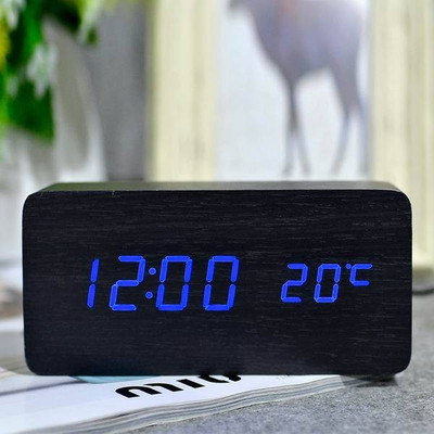 JINSUN Modern Fa óra Led Kijelző Digitális Ébresztőóra Egylapos bambusz Show Temp Time Hangvezérlés