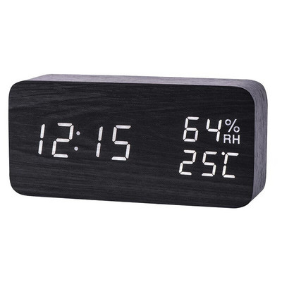 JINSUN Modern Fa óra Led Kijelző Digitális Ébresztőóra Egylapos bambusz Show Temp Time Hangvezérlés