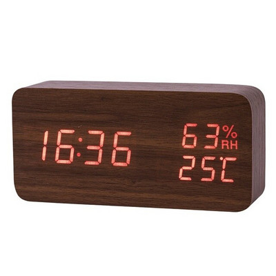 JINSUN Modern Fa óra Led Kijelző Digitális Ébresztőóra Egylapos bambusz Show Temp Time Hangvezérlés