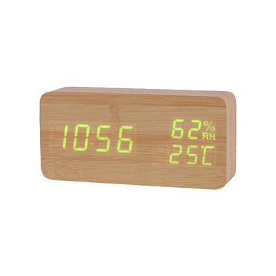 JINSUN Modern Fa óra Led Kijelző Digitális Ébresztőóra Egylapos bambusz Show Temp Time Hangvezérlés