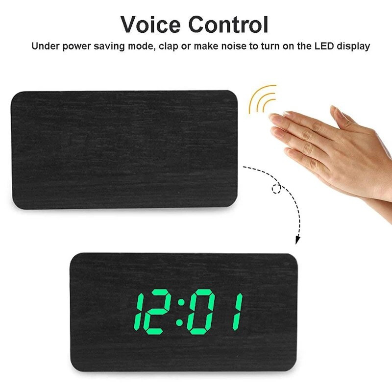 JINSUN Modern Fa óra Led Kijelző Digitális Ébresztőóra Egylapos bambusz Show Temp Time Hangvezérlés