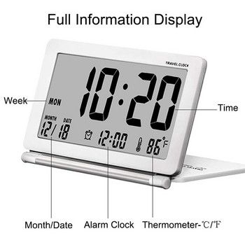Ρολόι ταξιδιού LED Ψηφιακά Ξυπνητήρι Πολυλειτουργικά Αθόρυβη Ηλεκτρονική LCD Μεγάλη Οθόνη Αναδιπλούμενη Επιτραπέζια Ρολόι Θερμοκρασία Ημερομηνία Ώρα