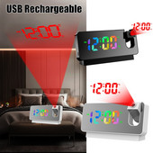 Ceas cu alarmă cu proiecție digitală cu LED color curcubeu, reîncărcabil prin USB pentru dormitor, proiector electronic, ceas de birou cu număr mare