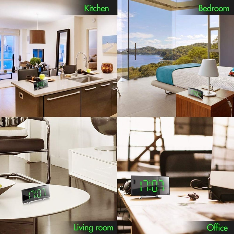 Skaitmeninis žadintuvas 7 colių lenktas pritemdomas stalinis stalinis LED elektroninis skaitmeninis laikrodis, skirtas vaikų miegamojo svetainės dekoravimui