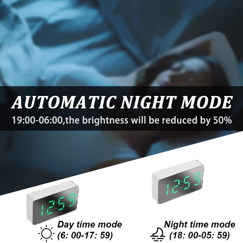 Ébresztőóra Digitális hőmérséklet óra LED kijelző Tükörórák Asztali asztali óra Mini elektromos órák nappali dekorációhoz